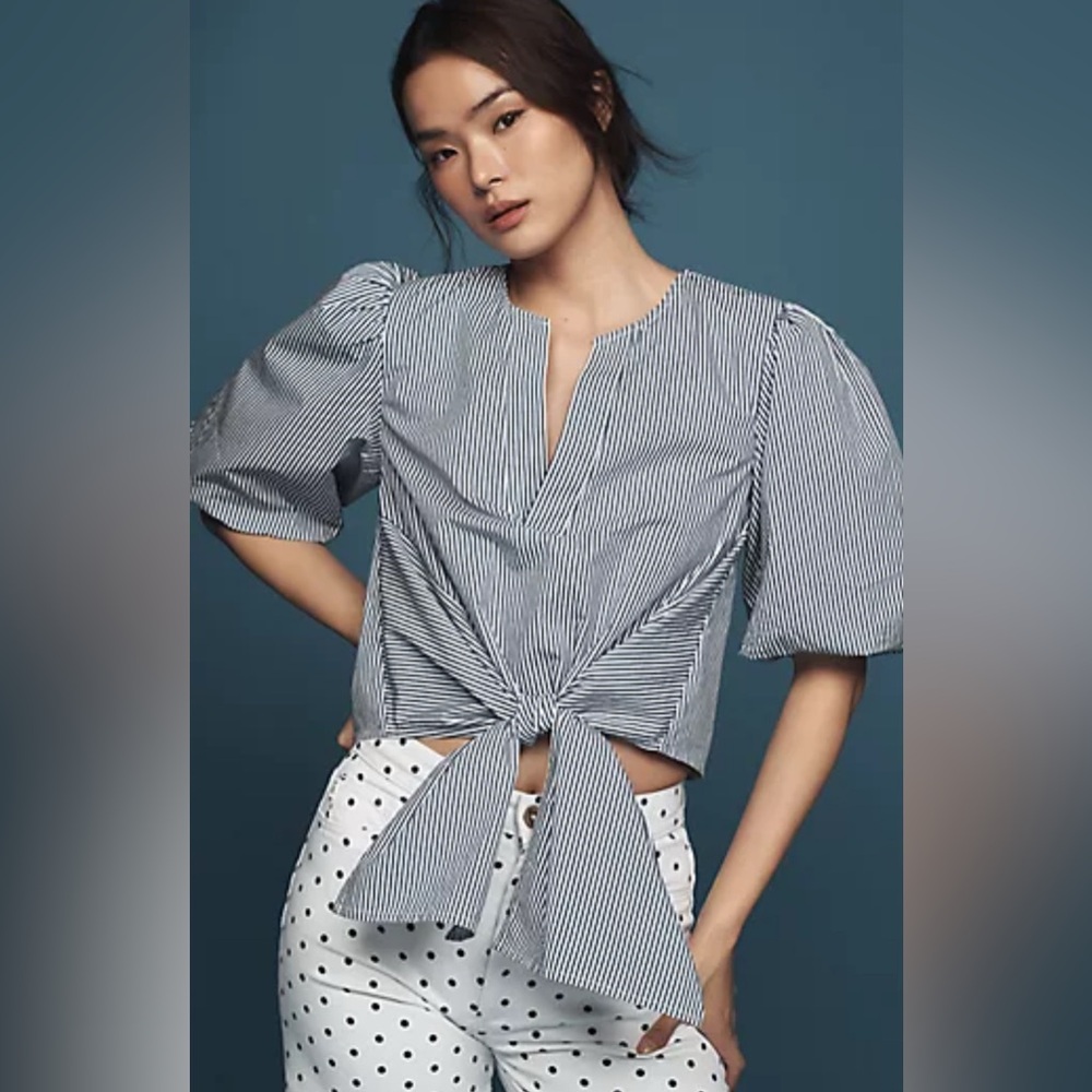 Maeve Navy and White Striped Blouse